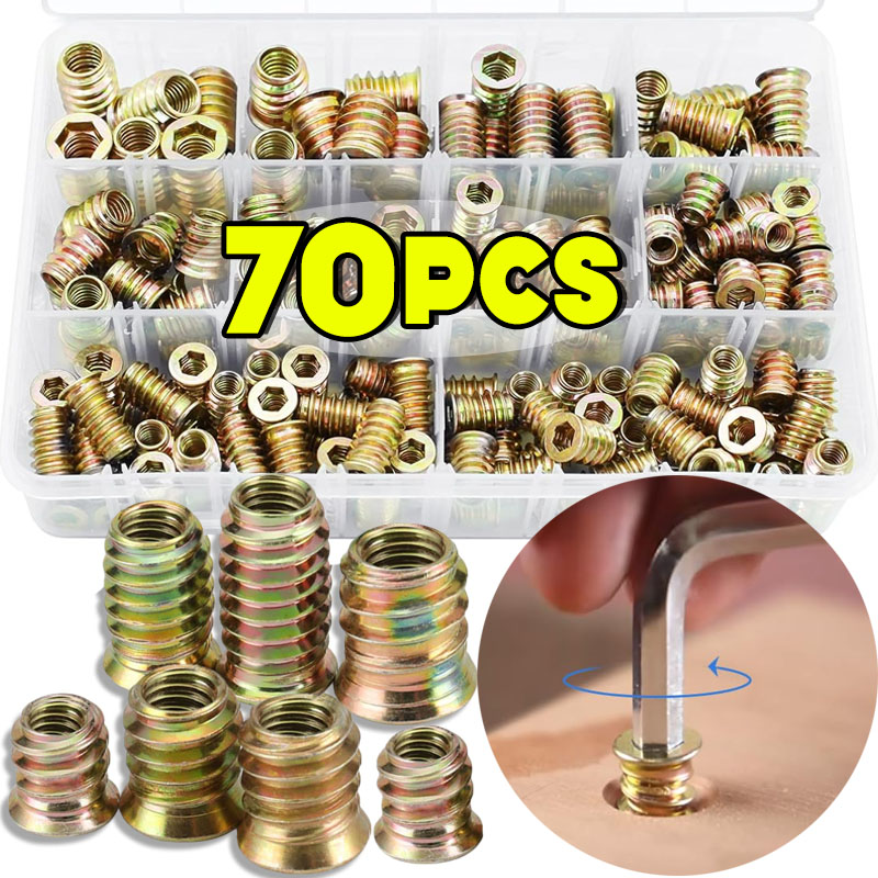 Furniture Hardware Threaded Inserts - Kit de 70 écrous filetés encastrés