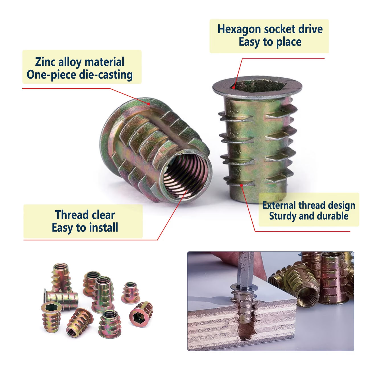 Kit d'inserts filetés M4/M5/M6 - Furniture Hardware Threaded Inserts avis et prix